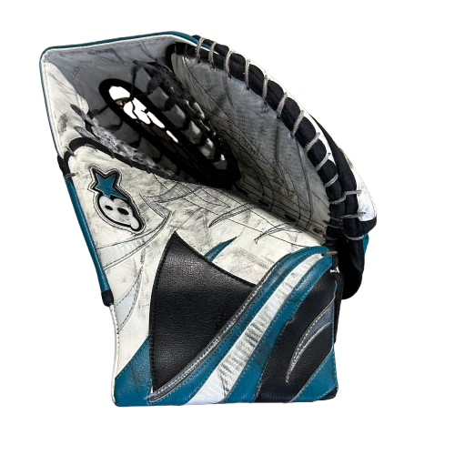 Brian's Gnetik V - Gant de gardien de but NHL Pro Stock d'occasion - Aaron Dell (blanc/bleu sarcelle/noir)